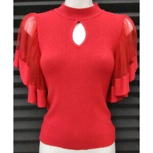 7th Avenue Design Studio Ruffled Sleeve Knit Top XS Red Rayon & Nylon Spandex